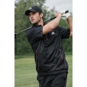 VTG Adidas Climaproof Windbreaker Black Mesh Lined Pullover S